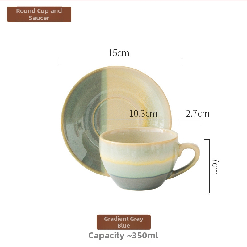 Set de cești de cafea din ceramică cu farfurioară, finisaj ars în cuptor, stil retro