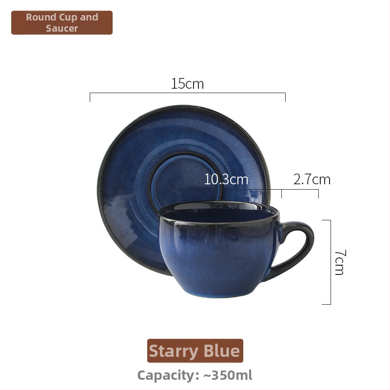 Set de cești de cafea din ceramică cu farfurioară, finisaj ars în cuptor, stil retro