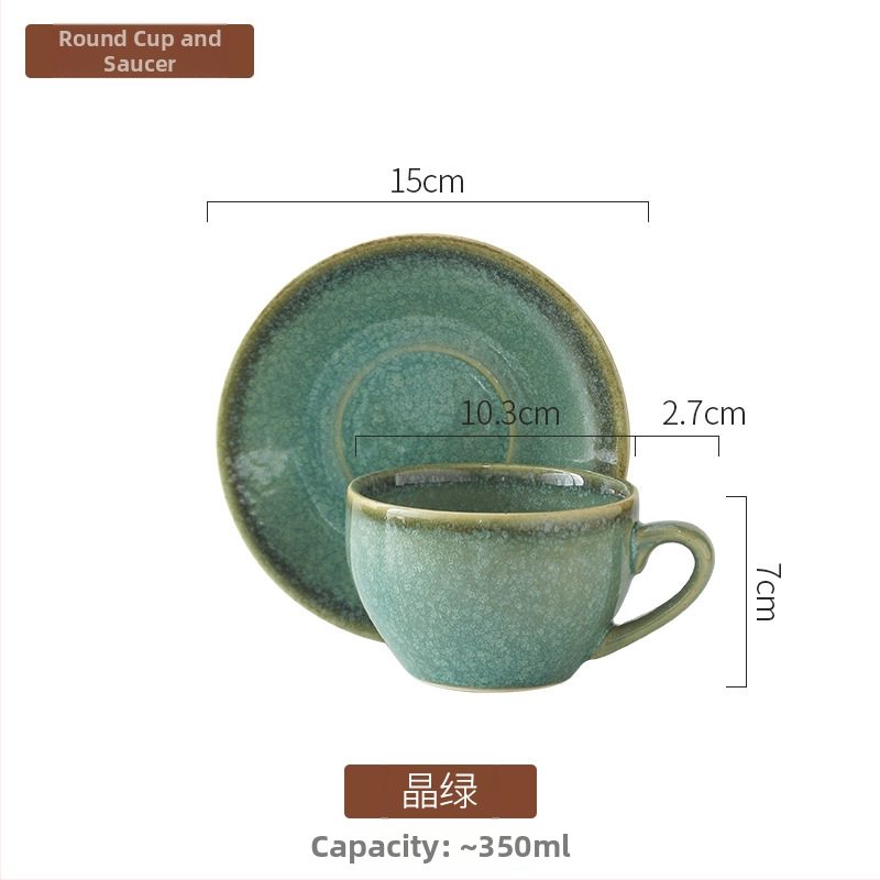 Set de cești de cafea din ceramică cu farfurioară, finisaj ars în cuptor, stil retro
