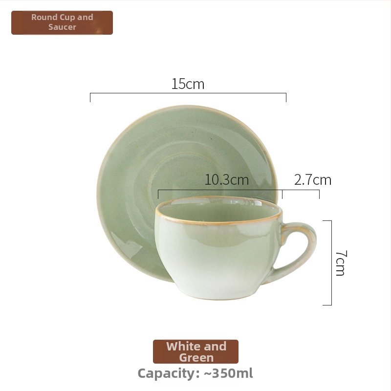Set de cești de cafea din ceramică cu farfurioară, finisaj ars în cuptor, stil retro