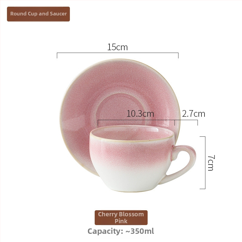 Set de cești de cafea din ceramică cu farfurioară, finisaj ars în cuptor, stil retro
