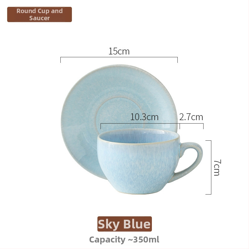 Set de cești de cafea din ceramică cu farfurioară, finisaj ars în cuptor, stil retro
