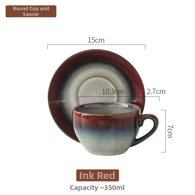 Set de cești de cafea din ceramică cu farfurioară, finisaj ars în cuptor, stil retro