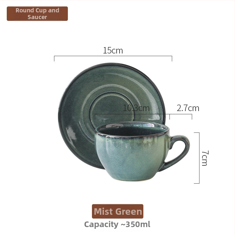 Set de cești de cafea din ceramică cu farfurioară, finisaj ars în cuptor, stil retro