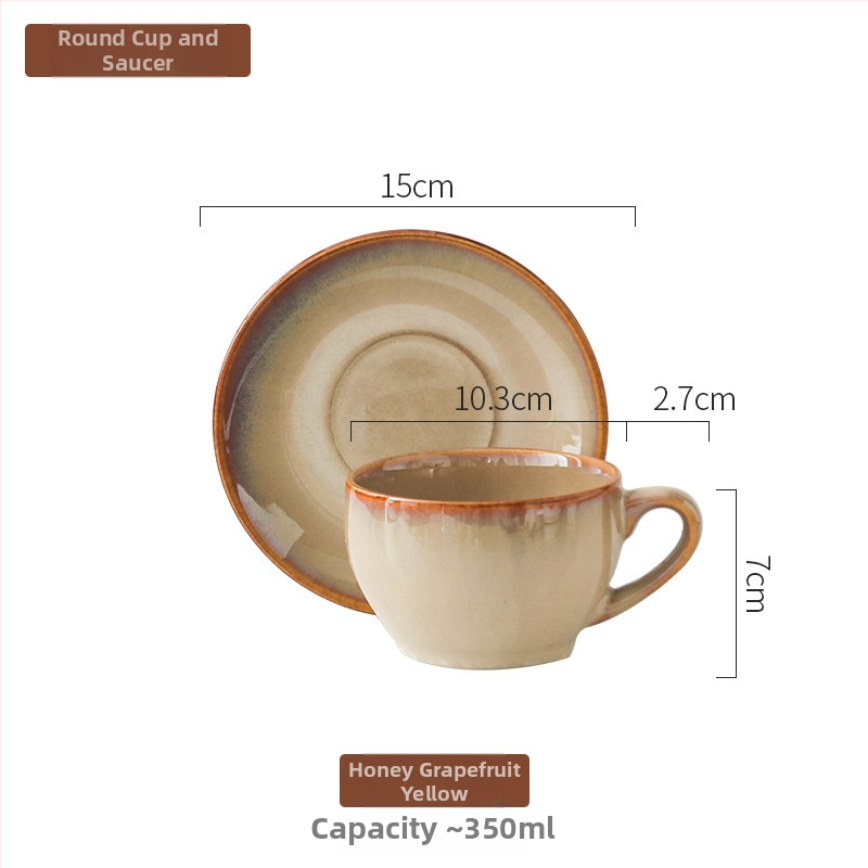 Set de cești de cafea din ceramică cu farfurioară, finisaj ars în cuptor, stil retro