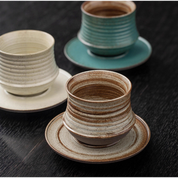Set de cești de cafea din ceramică cu farfurioare, stil retro, cană pictată manual