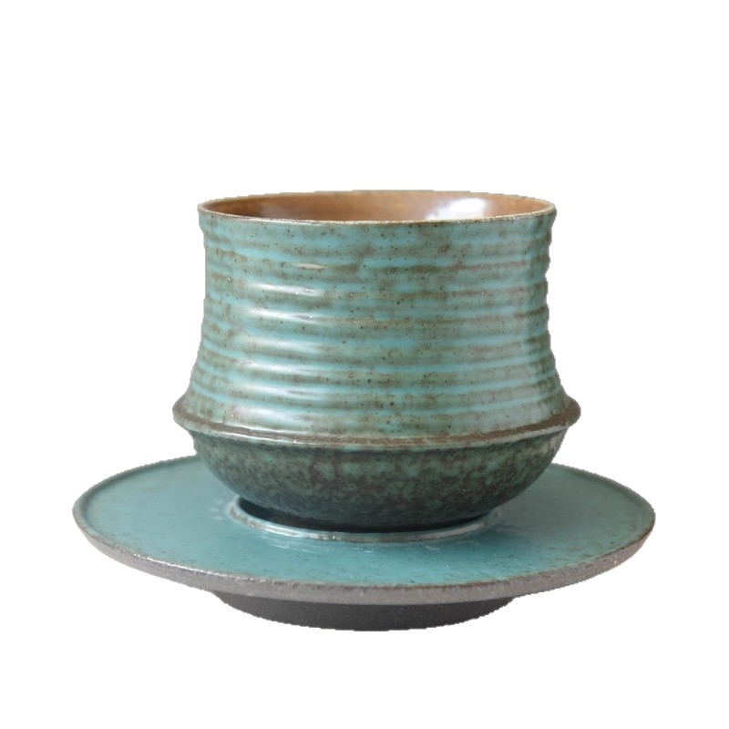 Set de cești de cafea din ceramică cu farfurioare, stil retro, cană pictată manual