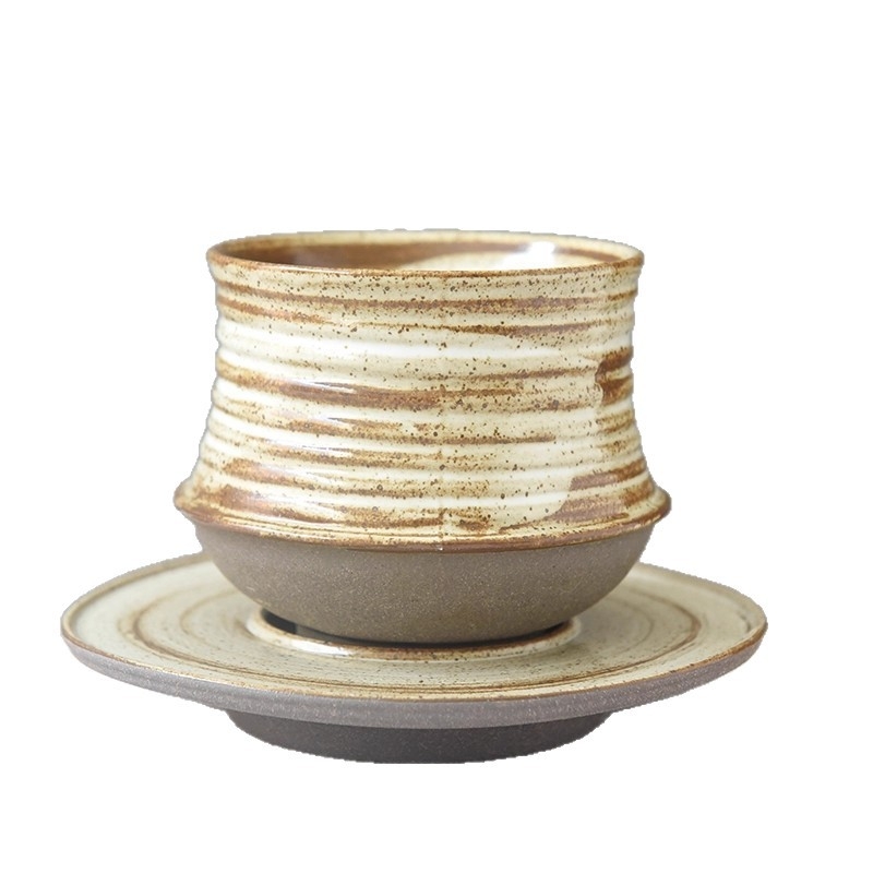 Set de cești de cafea din ceramică cu farfurioare, stil retro, cană pictată manual