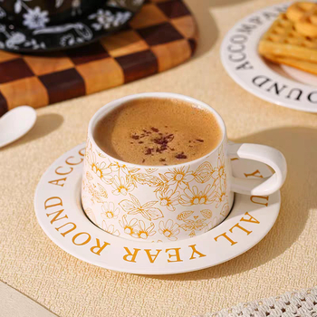 Set de cafea cu cești și farfurie cu model floral, în stil nordic, ceramică ușoară, farfurie de desert pentru ceaiul de după-amiază