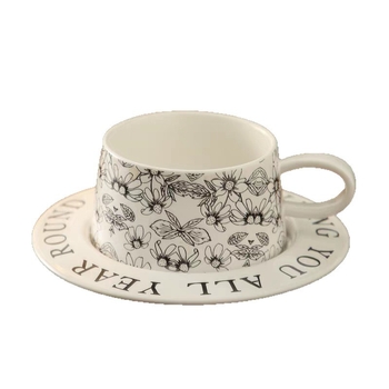 Set de cafea cu cești și farfurie cu model floral, în stil nordic, ceramică ușoară, farfurie de desert pentru ceaiul de după-amiază