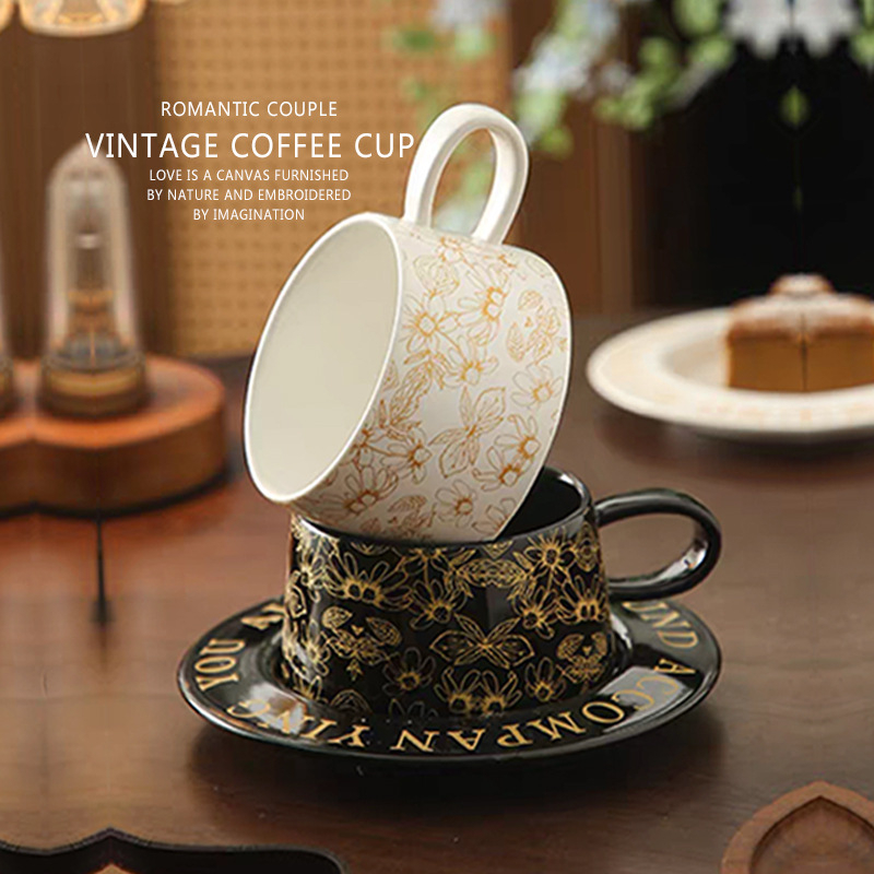 Set de cafea cu cești și farfurie cu model floral, în stil nordic, ceramică ușoară, farfurie de desert pentru ceaiul de după-amiază