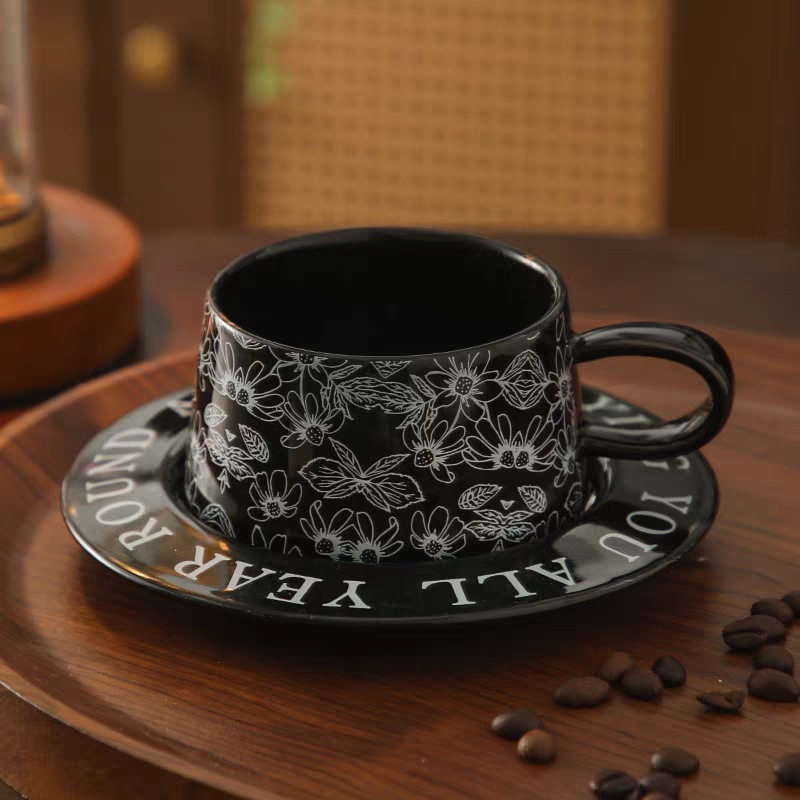 Set de cafea cu cești și farfurie cu model floral, în stil nordic, ceramică ușoară, farfurie de desert pentru ceaiul de după-amiază