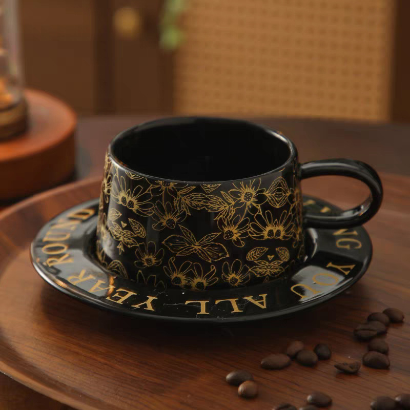 Set de cafea cu cești și farfurie cu model floral, în stil nordic, ceramică ușoară, farfurie de desert pentru ceaiul de după-amiază
