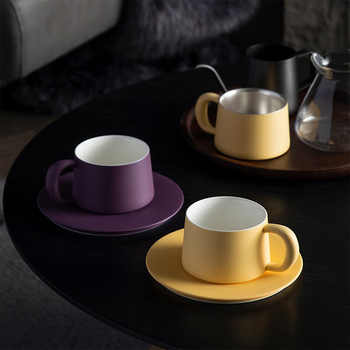 Sixteen-Open set de căni ceramice pentru cafea, lucrate manual, design minimalist, glazură albă, 300 ml, ideale