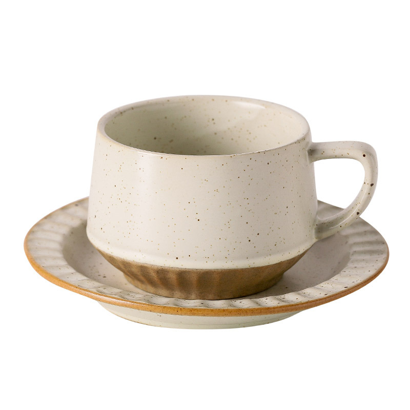 Set de ceașcă de cafea din ceramică retro cu farfurie — elegant și rafinat pentru uz personal
