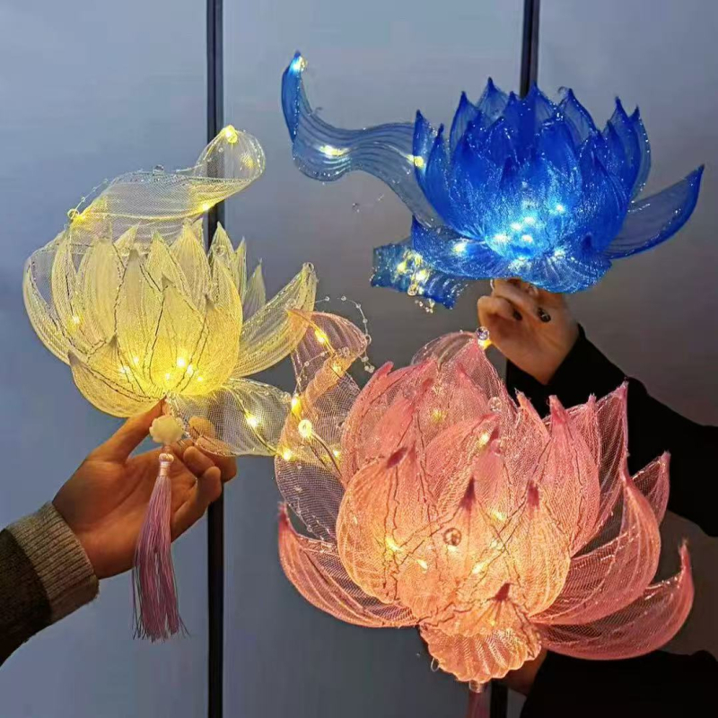 Kit DIY pentru lampionul suspendat lotus – stil antic, lampion portabil iluminat, recuzită fotografică Hanfu confecționată manual