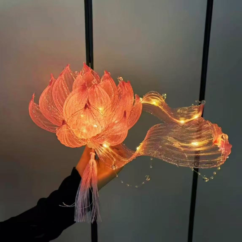 Kit DIY pentru lampionul suspendat lotus – stil antic, lampion portabil iluminat, recuzită fotografică Hanfu confecționată manual