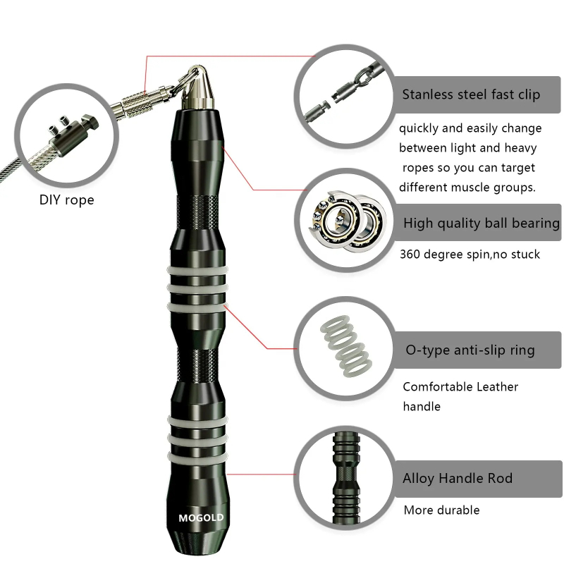 Užad za preskakanje od aluminijske legure s dvostrukim užetom, ručke 3/5 mm, čelično vlakno, visokoprecizni ležajevi za natjecanja