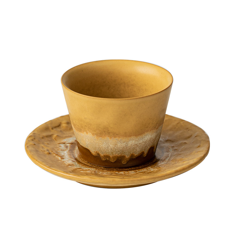 Set de cești de cafea cu farfurioară în stil retro, ceașcă din ceramică pentru latte art creativ, cană elegantă pentru uz casnic.