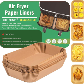 Hârtie de copt din silicon pentru friteuză cu aer, dreptunghiulară, calitate alimentară, antiaderentă, covoraș pentru gătit 40 g/m²