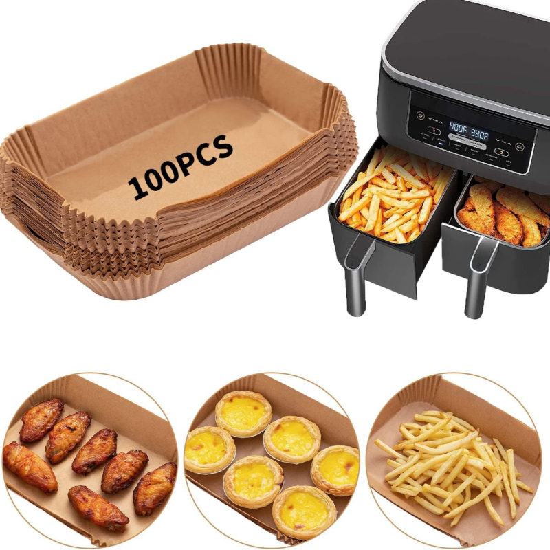 Hârtie de copt din silicon pentru friteuză cu aer, dreptunghiulară, calitate alimentară, antiaderentă, covoraș pentru gătit 40 g/m²