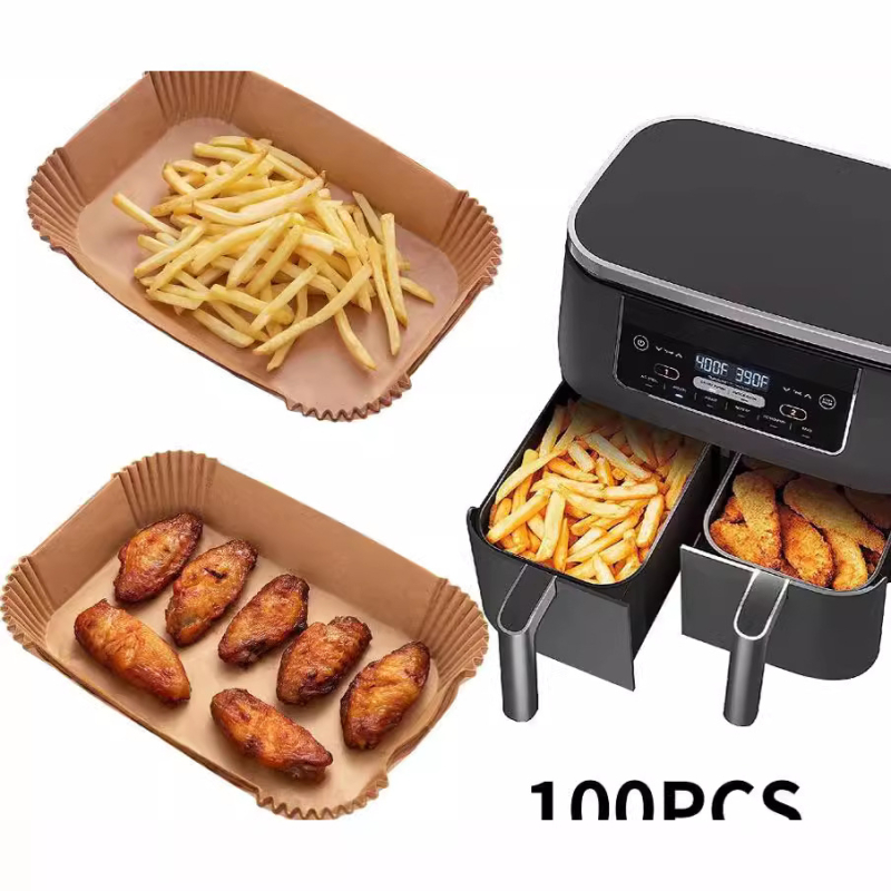 Hârtie de copt din silicon pentru friteuză cu aer, dreptunghiulară, calitate alimentară, antiaderentă, covoraș pentru gătit 40 g/m²