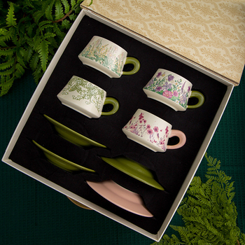 Secret Garden set ceramic pentru cafea cu ceașcă și farfurioară în cutie cadou – cană elegantă, de lux