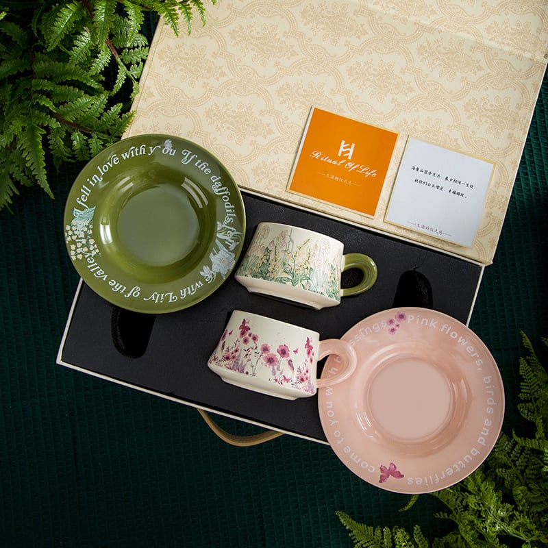 Secret Garden set ceramic pentru cafea cu ceașcă și farfurioară în cutie cadou – cană elegantă, de lux