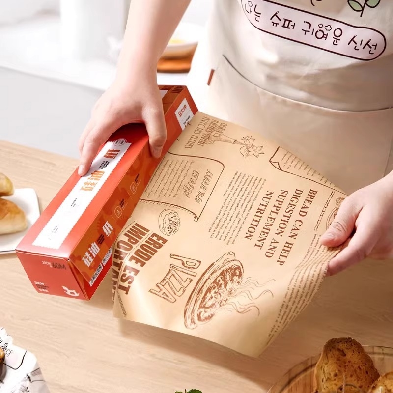 Hârtie de copt din silicon cu absorbție de ulei pentru alimente, potrivită pentru cuptor cu aer și cuptor obișnuit – pâine, prăjituri și sandwichuri