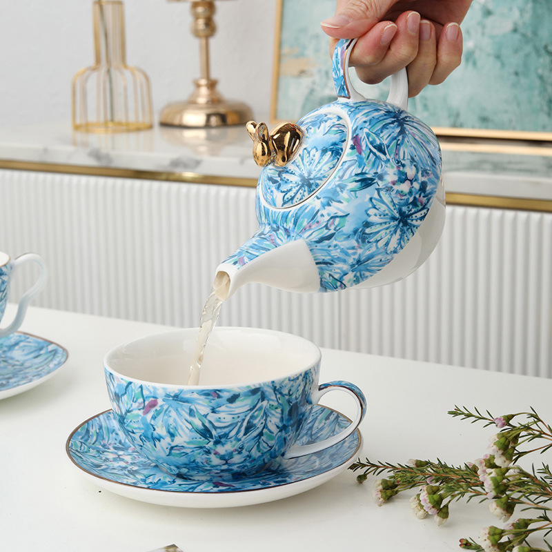 Set cești de cafea cu farfurioare în stil european-american retro, porțelan britanic de lux, farfurioare pentru desert pentru ceaiul de după-amiază, cadou elegant de înaltă calitate