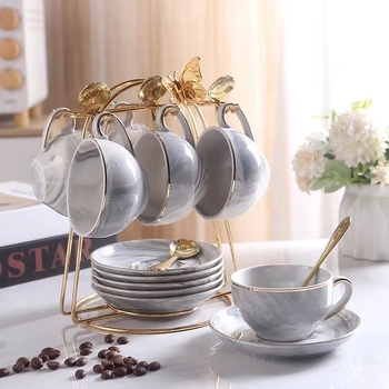Set ceramic de cești de cafea cu farfurioare, stil european, veselă luxoasă pentru ceaiul de după-amiază