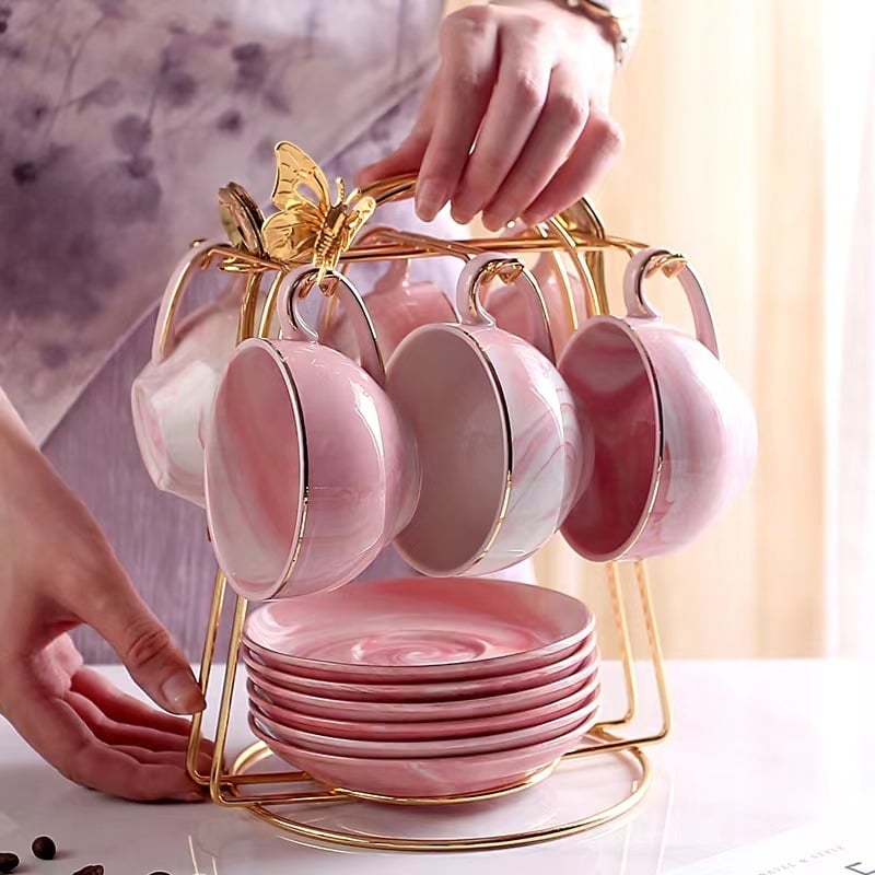 Set ceramic de cești de cafea cu farfurioare, stil european, veselă luxoasă pentru ceaiul de după-amiază