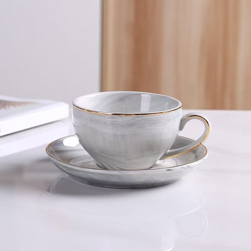Set ceramic de cești de cafea cu farfurioare, stil european, veselă luxoasă pentru ceaiul de după-amiază