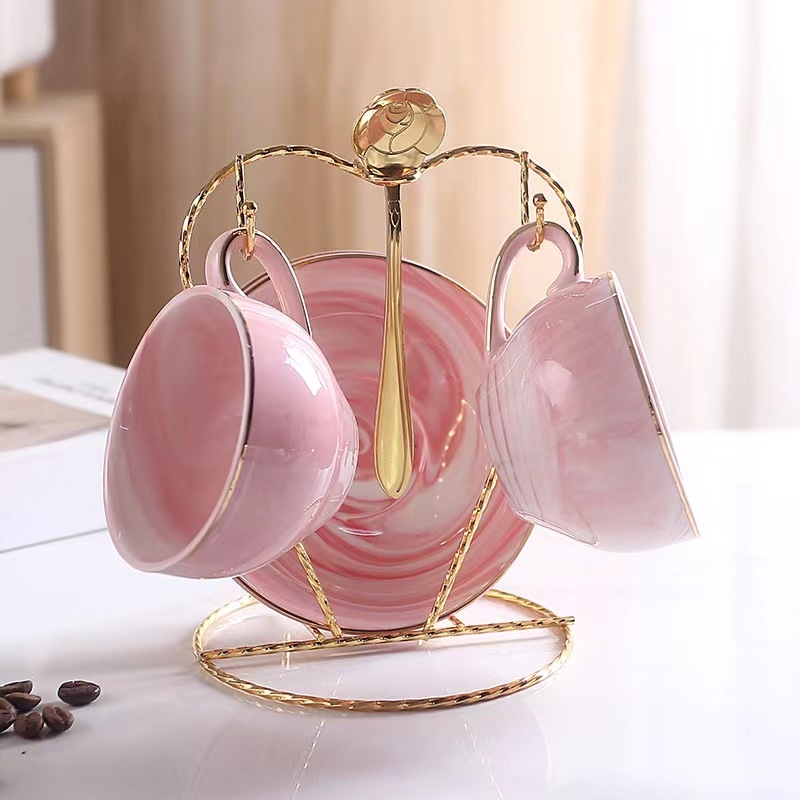 Set ceramic de cești de cafea cu farfurioare, stil european, veselă luxoasă pentru ceaiul de după-amiază
