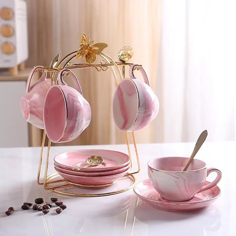 Set ceramic de cești de cafea cu farfurioare, stil european, veselă luxoasă pentru ceaiul de după-amiază