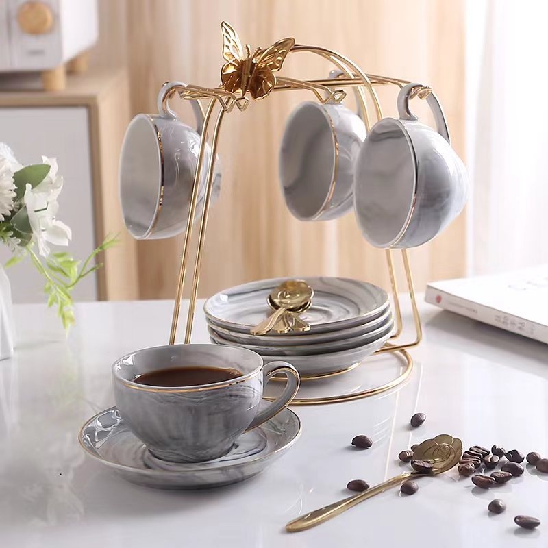 Set ceramic de cești de cafea cu farfurioare, stil european, veselă luxoasă pentru ceaiul de după-amiază