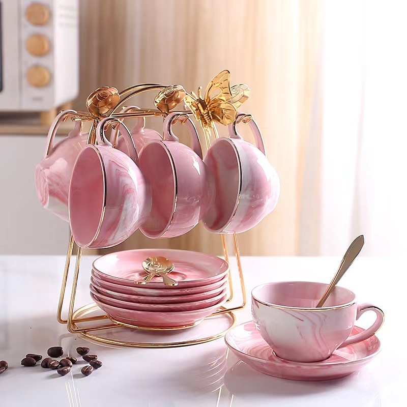 Set ceramic de cești de cafea cu farfurioare, stil european, veselă luxoasă pentru ceaiul de după-amiază