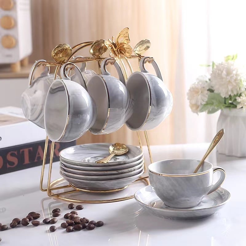 Set ceramic de cești de cafea cu farfurioare, stil european, veselă luxoasă pentru ceaiul de după-amiază