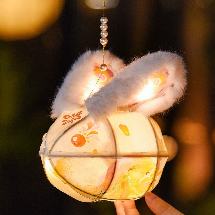 Fenar pentru Festivalul Luminilor, Fenar cu iepuraș, Kit DIY pentru lucrări manuale, Iepuraș portabil din jad pentru copii, Model nou pentru decor de Anul Nou