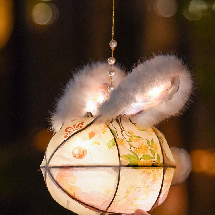 Fenar pentru Festivalul Luminilor, Fenar cu iepuraș, Kit DIY pentru lucrări manuale, Iepuraș portabil din jad pentru copii, Model nou pentru decor de Anul Nou