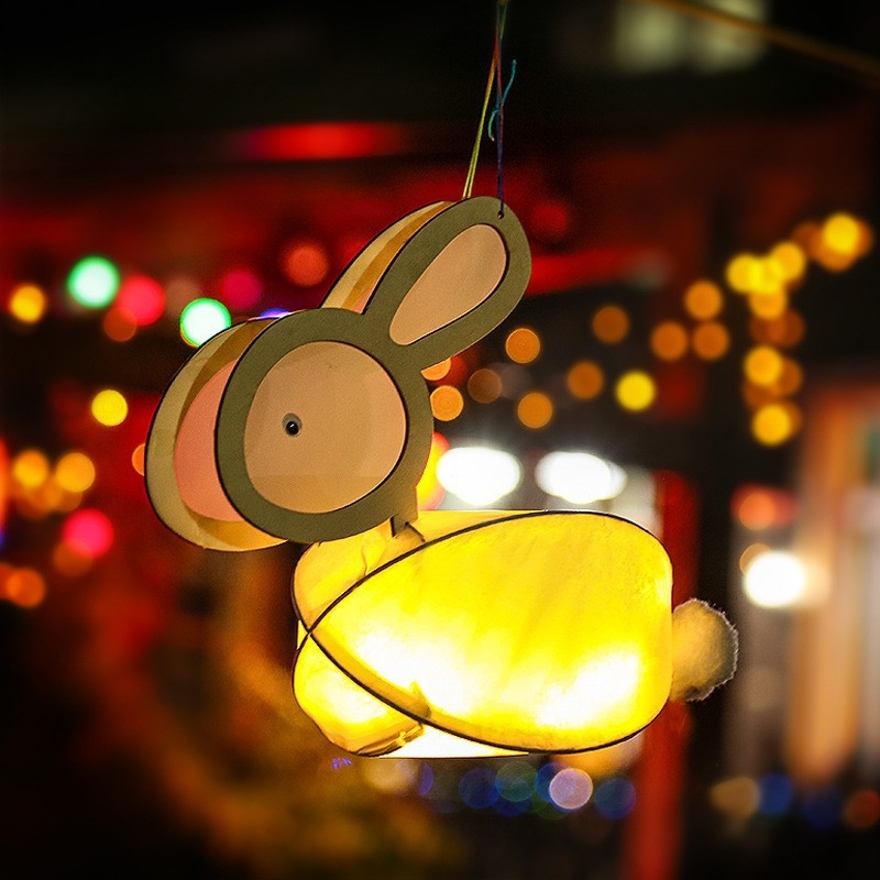 Fenar pentru Festivalul Luminilor, Fenar cu iepuraș, Kit DIY pentru lucrări manuale, Iepuraș portabil din jad pentru copii, Model nou pentru decor de Anul Nou