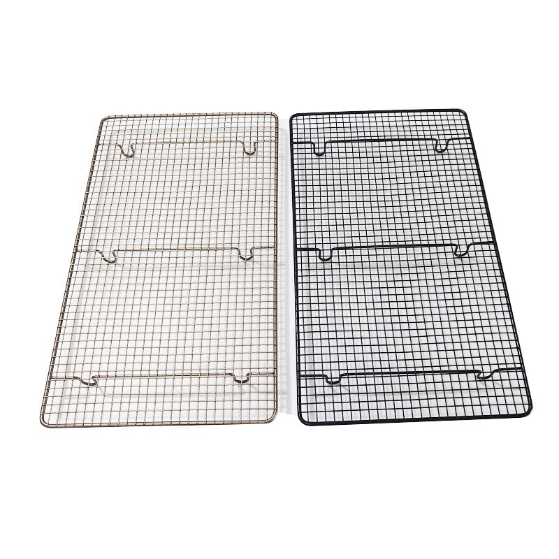 Raft de răcire pentru prăjituri, gros, mare, dreptunghiular, de culoare auriu sampanie, cu strat antiaderent, pentru pâine și toast.
