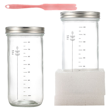 Borcan din sticlă pentru fermentarea aluatului de pâine, 24 oz, cu capac și termometru