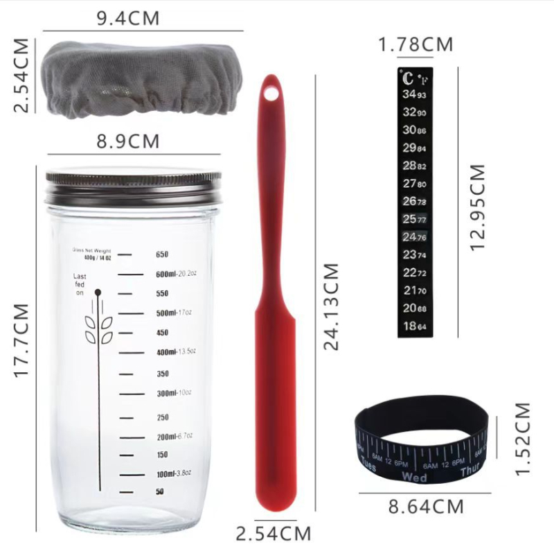 Borcan din sticlă pentru fermentarea aluatului de pâine, 24 oz, cu capac și termometru
