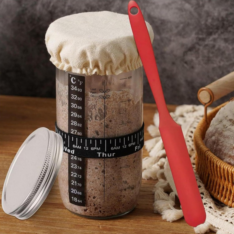 Borcan din sticlă pentru fermentarea aluatului de pâine, 24 oz, cu capac și termometru