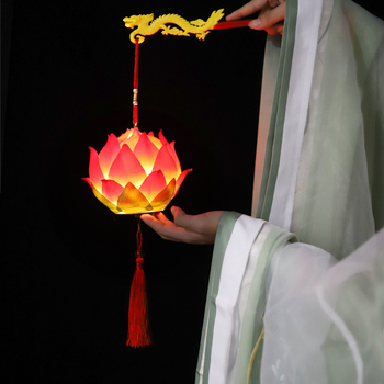 Lanterne lotus în stil antic, lucrată manual, lanternă DIY luminoasă pentru copii, decor portabil de sărbători