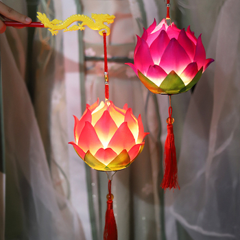 Lanterne lotus în stil antic, lucrată manual, lanternă DIY luminoasă pentru copii, decor portabil de sărbători