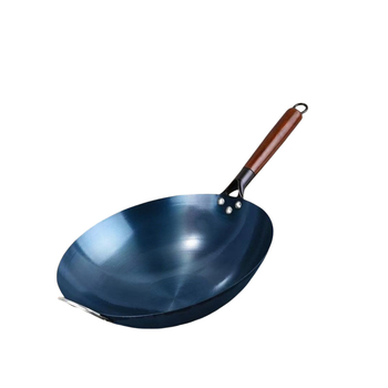 Wok din fier forjat, fund rotund, netencuit, pentru aragaz cu gaze, wok tradițional albastru din fier pentru uz casnic
