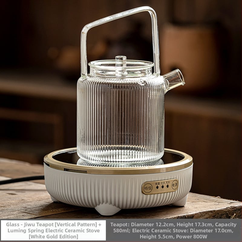 Set compact ceainic și fierbător din sticlă pentru uz casnic, cu funcție de fierbere, compatibil cu plita ceramică electrică