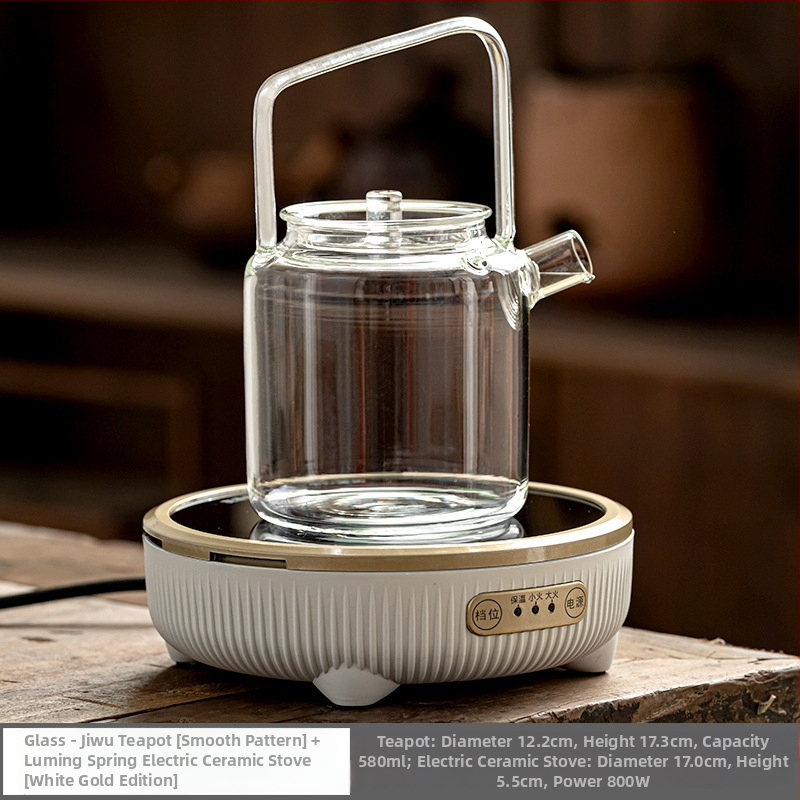 Set compact ceainic și fierbător din sticlă pentru uz casnic, cu funcție de fierbere, compatibil cu plita ceramică electrică